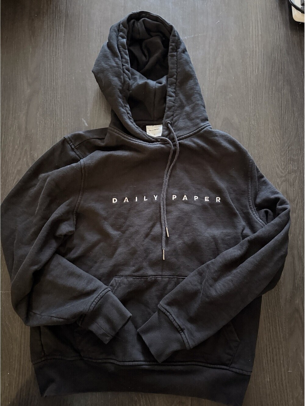 Daily Paper Black Alias Pullover Hoodie Mens Small White Embroidered Logo